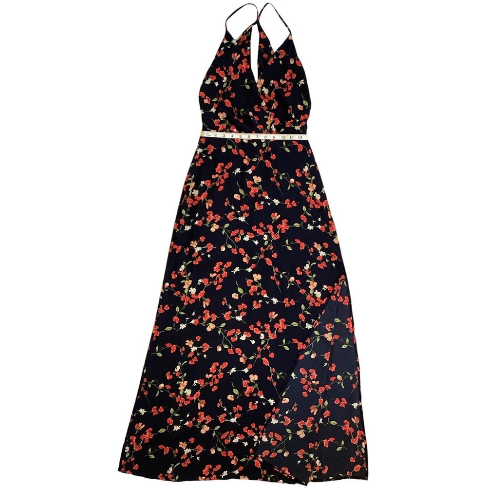 Lush Floral Maxi Dress Women Small Black Floral V-Neck Halter Slit - Picture 13 of 16